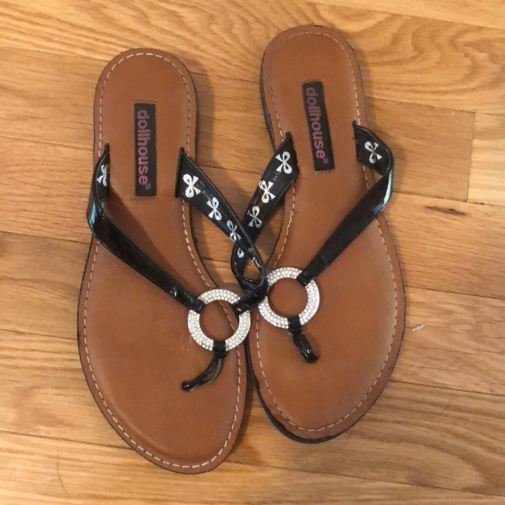 Black embellished thong sandals
